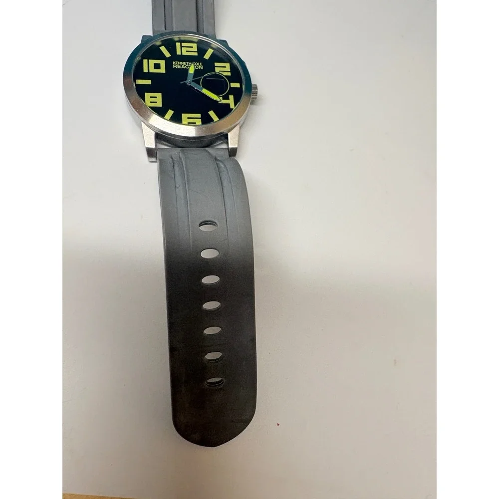 Kenneth Cole Reaction Mens Watch Silicone Strap Neon Yellow Black Need Battery